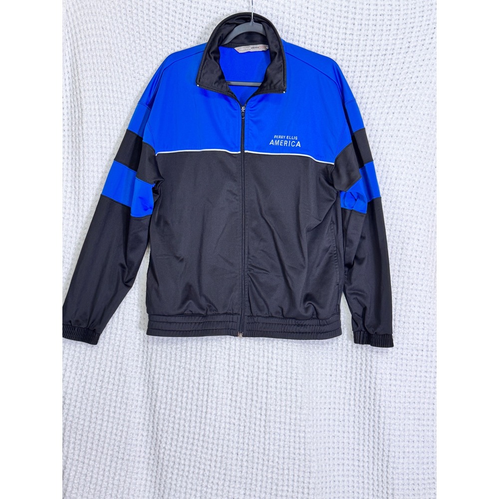Vintage Perry Ellis America Active Track Jacket Full‎ Zip Blue Black Mens